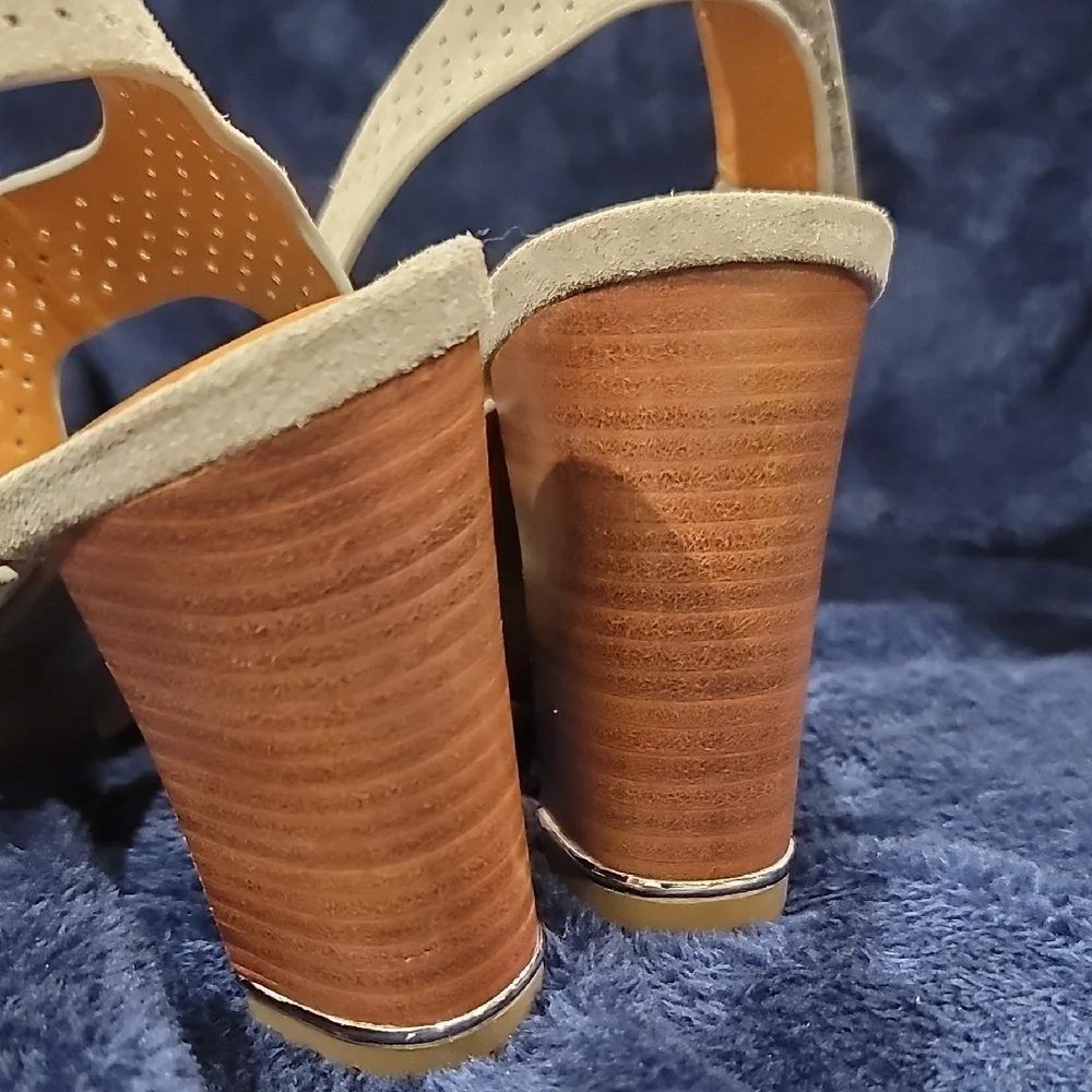 SARTO By Franco Sarto Grey Perforated Block Heel Sandals